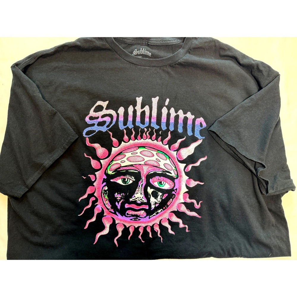 100% Cotton Sublime Sun Logo Graphic T-Shirt Black Pink Blue Unisex 3XL Band Tee